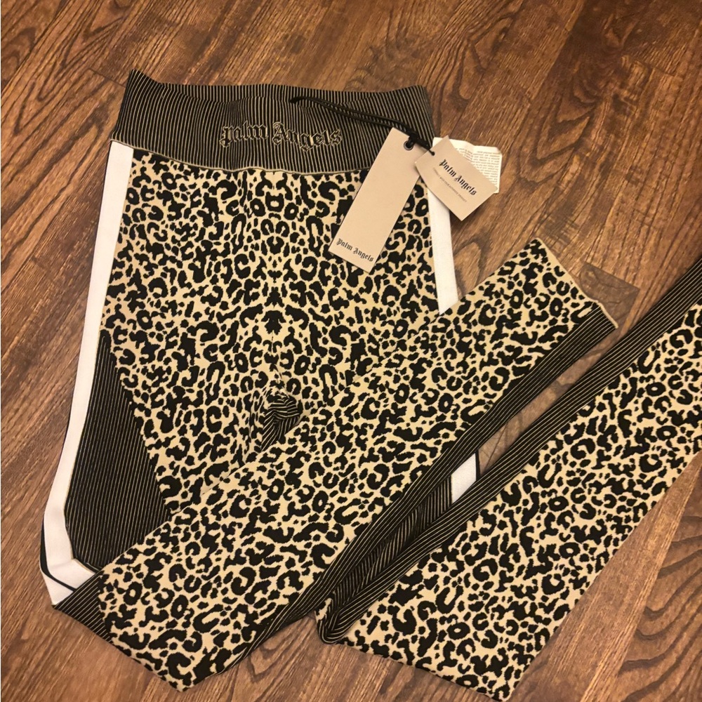 Palm Angels Leopard Print Leggings with Black Stripes